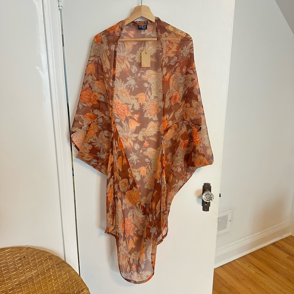 Silk Nomad Floral Kimono in Orange and Brown